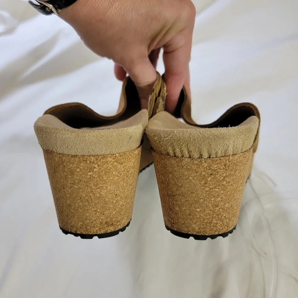 Papillio by Birkenstock Namica Suede Wedge Slide Sandals Brown 39 L8 M6 Portugal